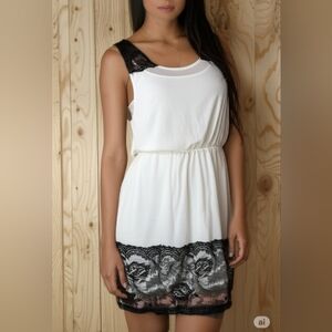 NWT Gianni Bini Womens Lace Trimmed Sleeveless White Mini Dress M